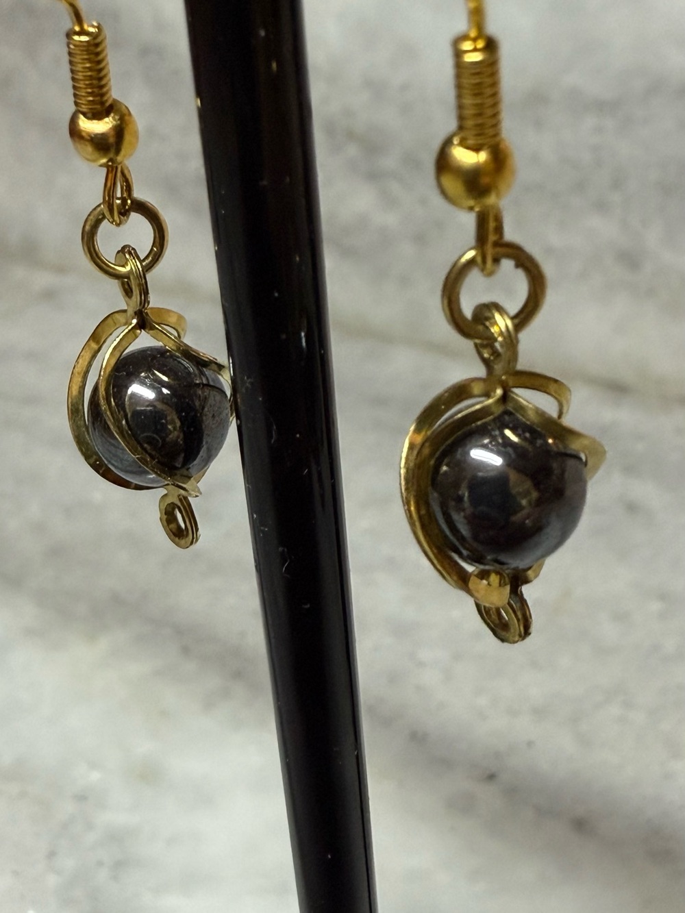 Gold-Tone Hematite Drop Earrings - Women Jewelry - Picture 3 of 5